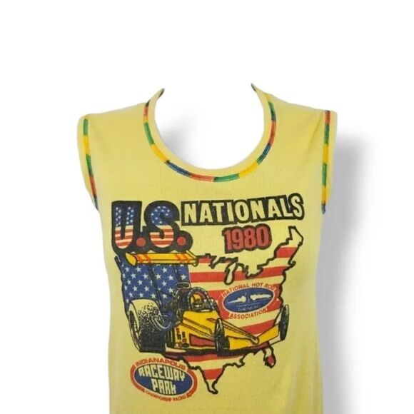 Vintage Rare 1980 U.S. Nationals NHRA Indianapolis Raceway Top in Yellow Size S - Picture 2 of 7